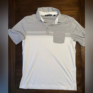 Travis Mathew Gray and White Polo Shirt Casual Cotton Blend